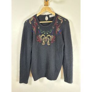 Vintage Karen Scott II Beaded‎ Sequin Floral Sweater Silk Angora Blend Sz Medium